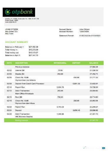 Download Croatia OTP bank statement word version 2